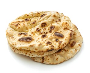 Baked Indian, asian, pakistani, naan bread, roghni naan, on white background