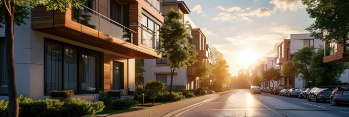Naklejka premium Luxury Modern Apartment Building and Urban Street in Cityscape - Real Estate and Architecture Concept