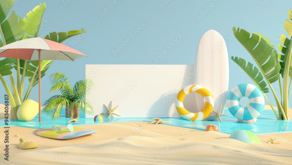 Wall mural summer time in beautiful beach background copy space