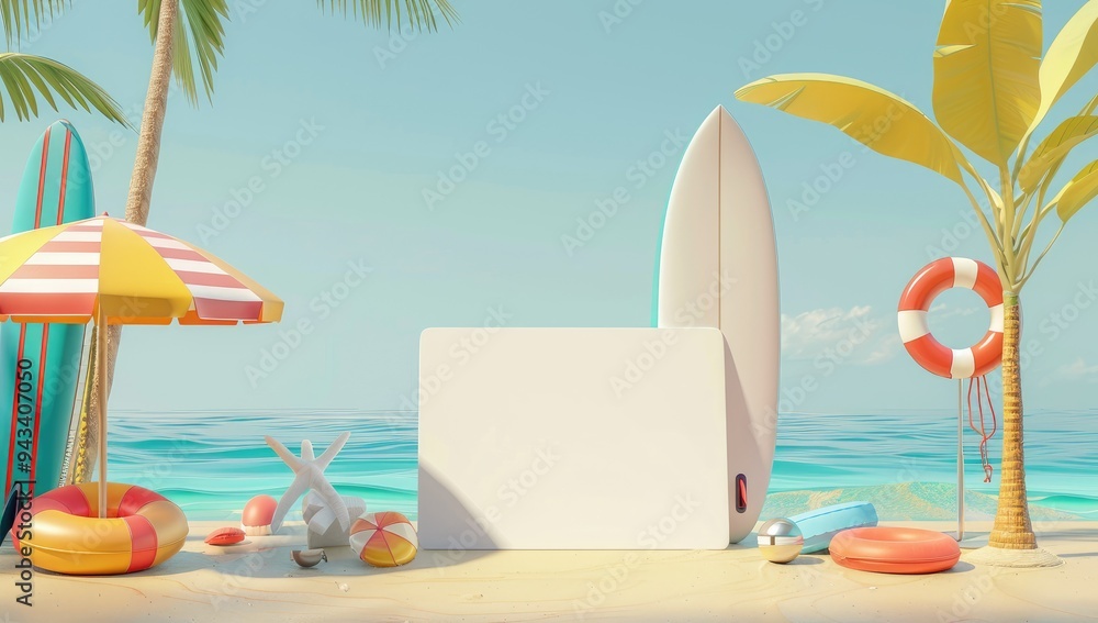 Wall mural summer time in beautiful beach background copy space