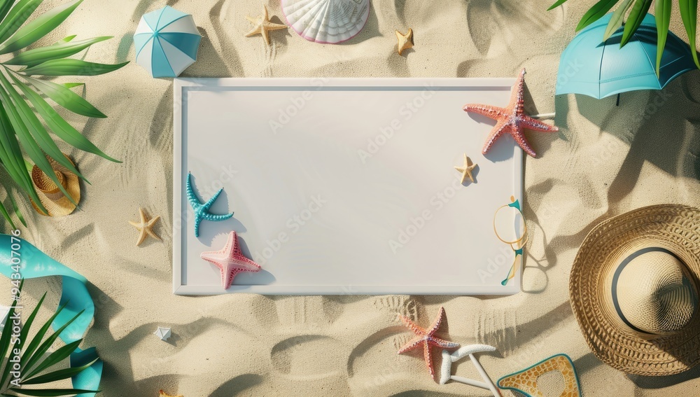 Wall mural summer time in beautiful beach background copy space