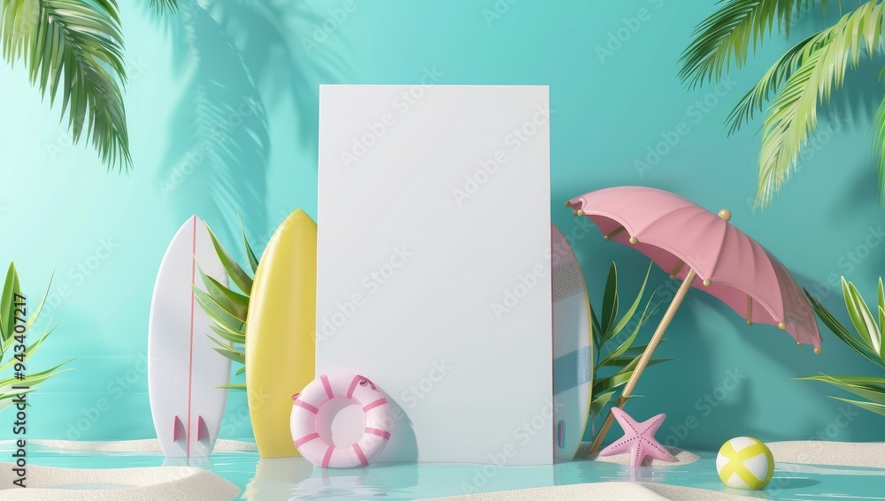 Wall mural summer time in beautiful beach background copy space