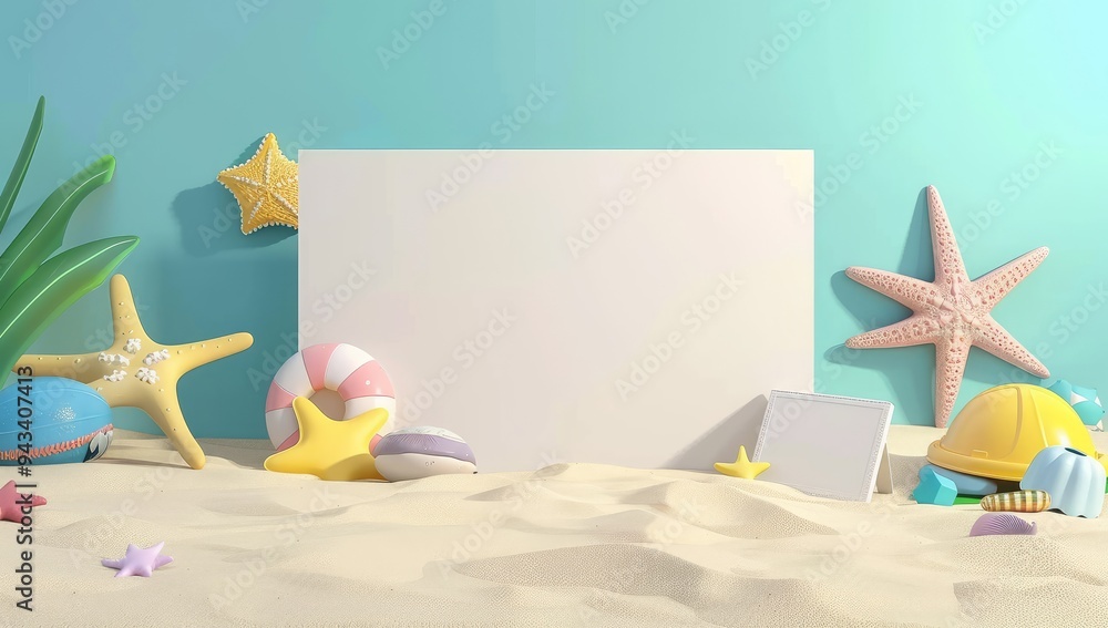 Wall mural summer time in beautiful beach background copy space