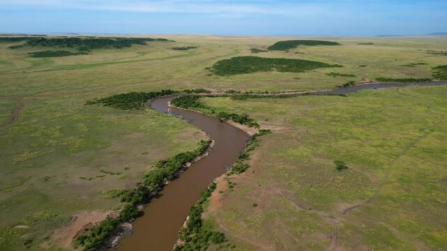 High view of a river in Kenya in the savannah