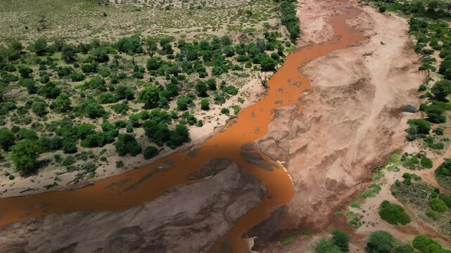 High viewpoint over a dried up river in Kenya (Samburu)