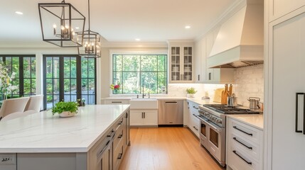 A bright and modern kitchen with high-end appliances, an island, and plenty of storage