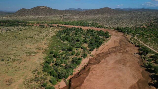 High viewpoint over a dried up river in Kenya (Samburu)