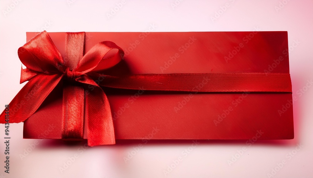 Sticker gift card wrapped in red ribbon blank for a greeting card in red colors christmas new year or birthday gift