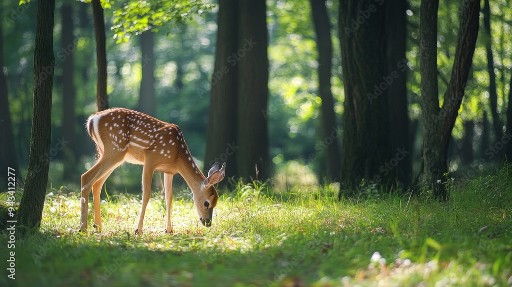 Canvas Prints Fawn Grazing in the Sunlight