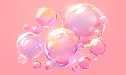 Romantic Pink Bubble Dreams: Whimsical Valentine's Day and Wedding Concept. Isolated Shimmering Rose-Colored Spheres on Abstract Background. Elegant Minimalist Design for Girly Marketing, Event Invita