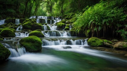 Green lush waterfalls view