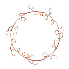 Frame wrath of twigs and tendrils of plants. Ornament of curls for romantic decor. Hand drawn watercolor illustration isolated. Floral template with copy space for postcard, advertising, embroidery.