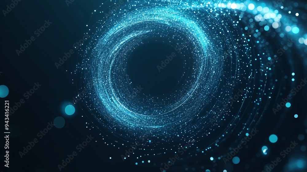 Poster digital tunnel of cyberspace with particles and lighting.