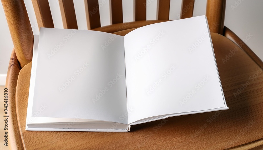 Sticker empty white book with hard cover on wooden chair