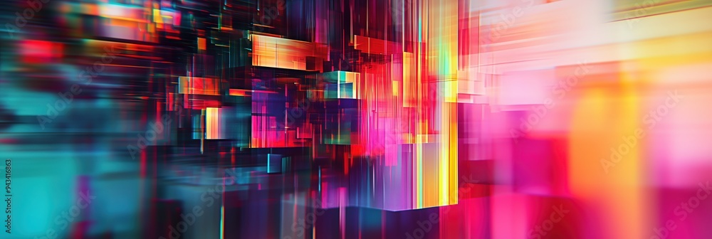 Poster colorful geometric banner with glitch effect. bright background with blurred. vibrant abstract compo