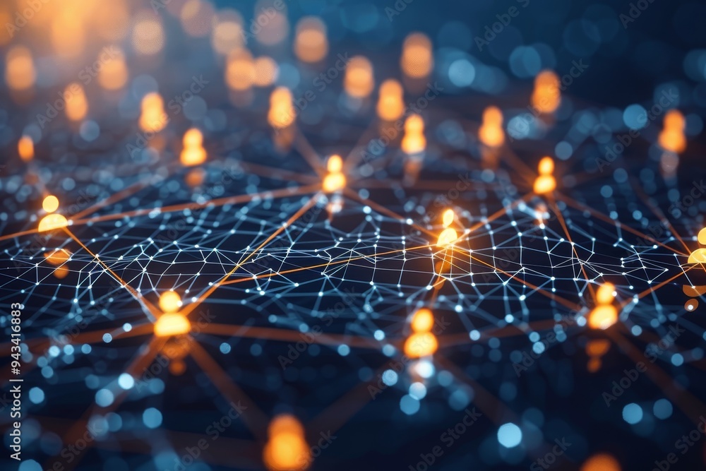 Poster network, big data, connection and global communications structure in cyberspace - 3d rendering