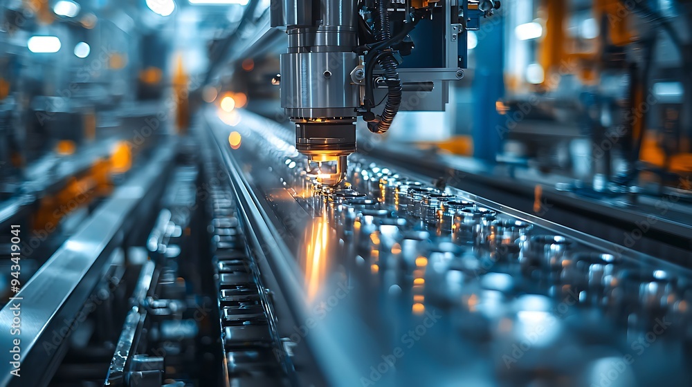 Poster a close-up of a robotic arm on an assembly line showcases the precision and efficiency of industrial