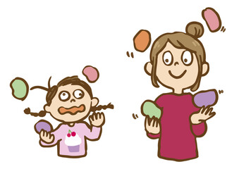 おてだまをする女の子たち