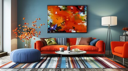 Capture the chic look of a living room with modern art and a bold color palette 
