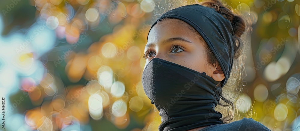 Canvas Prints a young hispanic girl with a balaclava on her head gazing to the side in an open air setting creatin