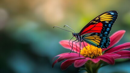 Naklejka premium Colorful butterfly on a vivid blossom perfect for illustrating the natural beauty of insects and flowers
