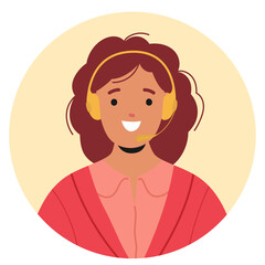Cheerful Customer Support Representative Character Wearing A Headset. Cartoon Vector Customer Service Theme