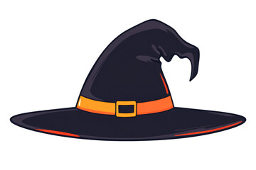 A classic black witch hat with an orange band perfect for Halloween festivities and parties