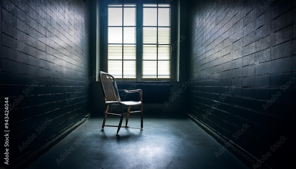 Sticker dark cell in mental asylum with chair