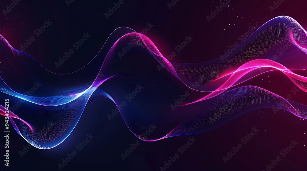 Poster dark abstract background with glowing wave. shiny moving lines design element. modern purple blue gr