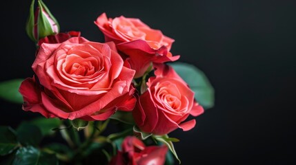 Roses with selective focus on black background for holiday gift