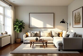 Fototapeta premium Minimalist Living Room with Natural Light and Modern Art 