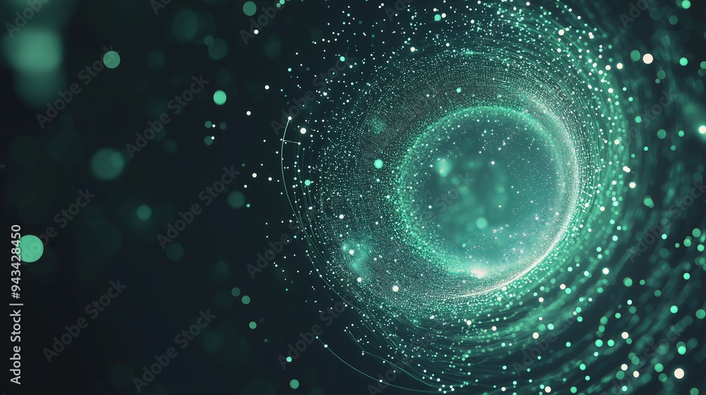 Poster digital tunnel of cyberspace with particles and lighting.