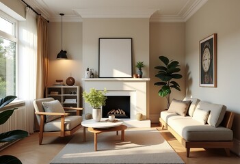 Fototapeta premium Cozy Modern Living Room with Colorful Walls and Dark Hardwood Floors