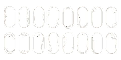 Minimalist  modern oval frame with sparkles in trendy retro style
