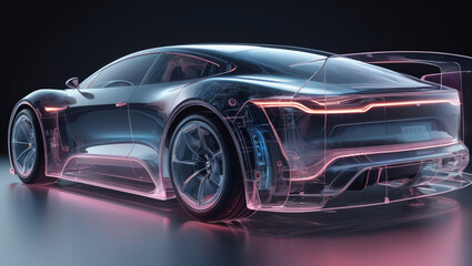 Naklejka premium modern automotive technology electric transparent car illustration in transparent colors