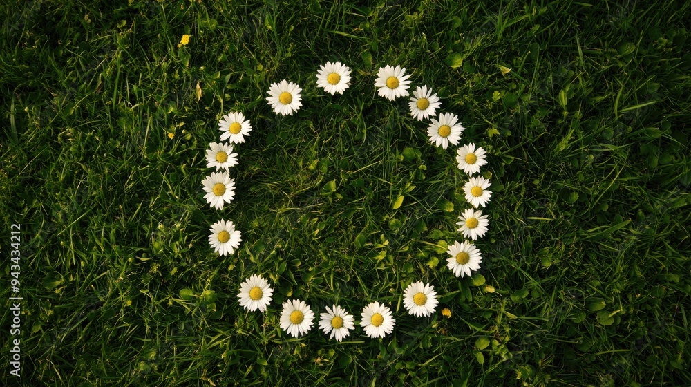 Aufkleber top view of a daisy chain laid out in a circular pattern on a grassy field