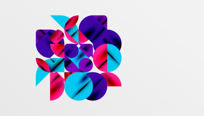 Color beautiful circles, semi circles, squares and round triangles. Geometric mosaic style pattern abstract background for wallpaper, banner, backdrop, card, book Illustration, landing page