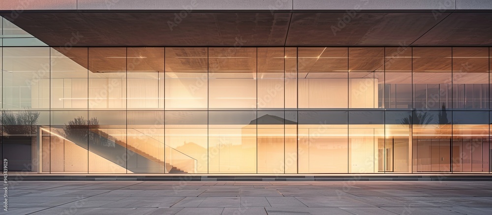 Aufkleber glass windows adorn a contemporary building outdoors captured in a low angle view with ample copy sp