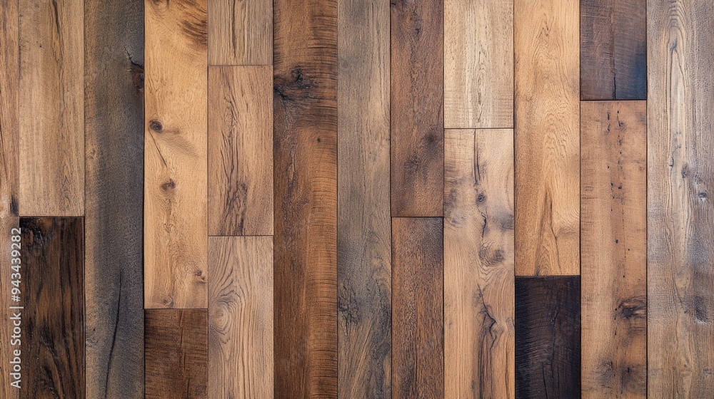 Poster top view of a wide plank wooden floor with natural variations in color and texture, creating a rusti