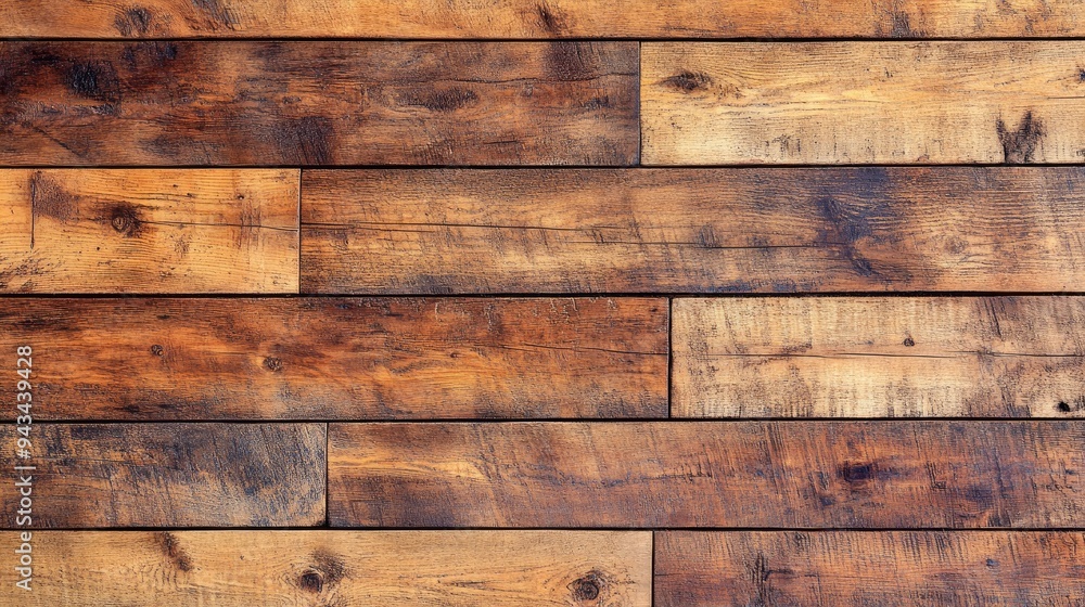 Aufkleber top view of a wide plank wooden floor with natural variations in color and texture, creating a rusti