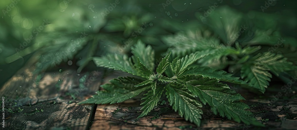 Poster organic nettle on a wooden table with copy space image
