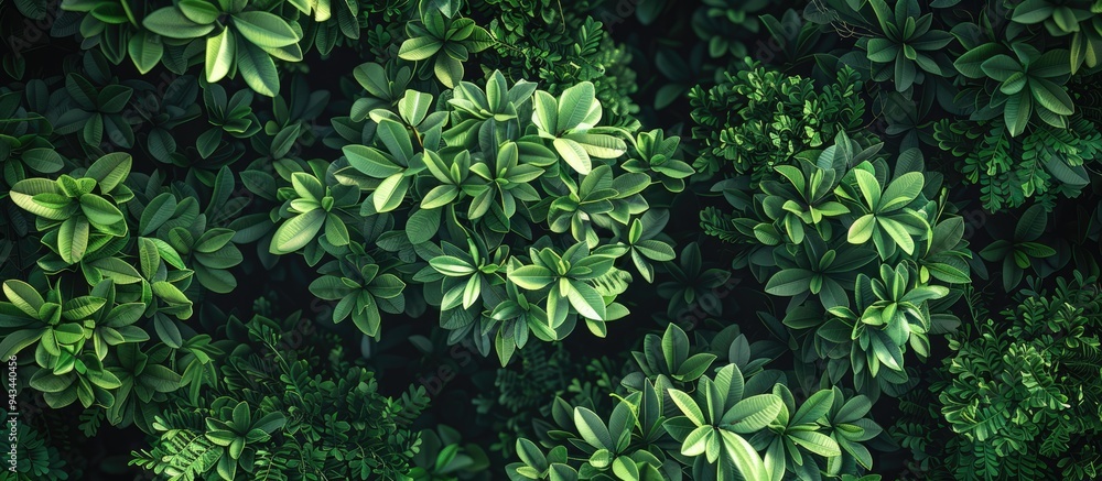 Leinwandbilder Aerial view of trees with vibrant green leaves against a lush green backdrop with room for text or graphics in the image. Creative banner. Copyspace image