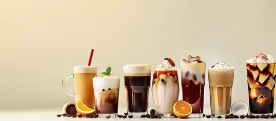 Selection of caffeinated beverages with copy space image