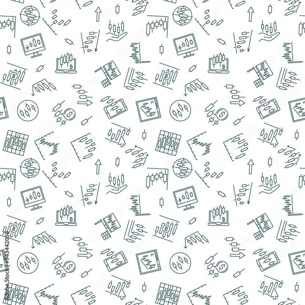 Poster vector crypto trading and technical analysis linear seamless pattern