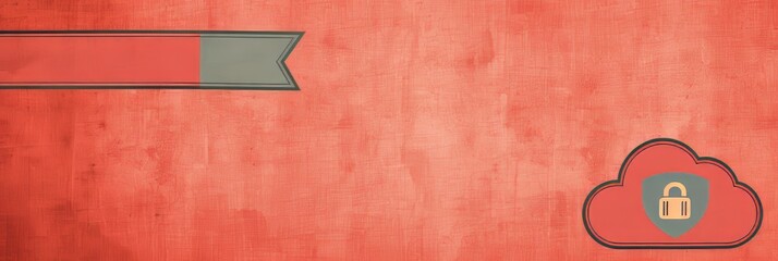 Red Textured Background With Banner And Cloud Computing Security Icon For Data Protection Concept.