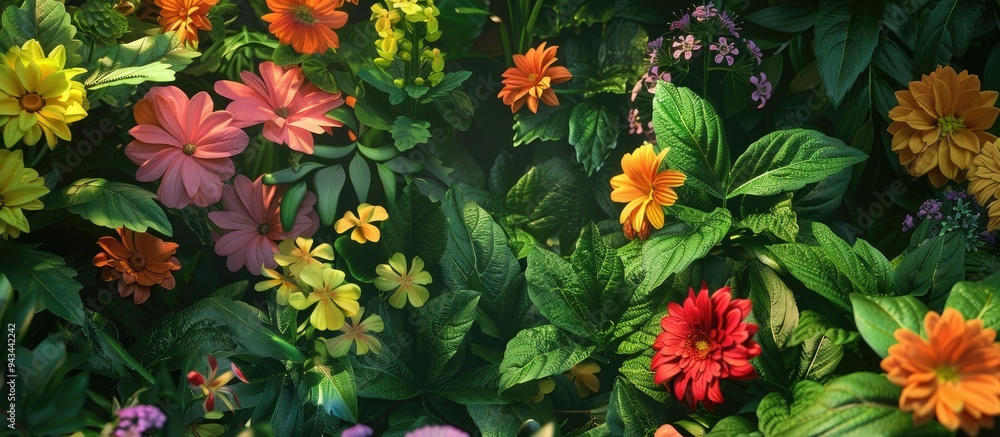 Aufkleber beautiful flowers in various styles displayed in an attractive manner in a lush garden setting with 
