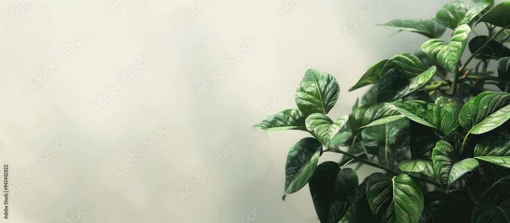 Sticker a green gynura procumbens plant with a copy space image in the morning