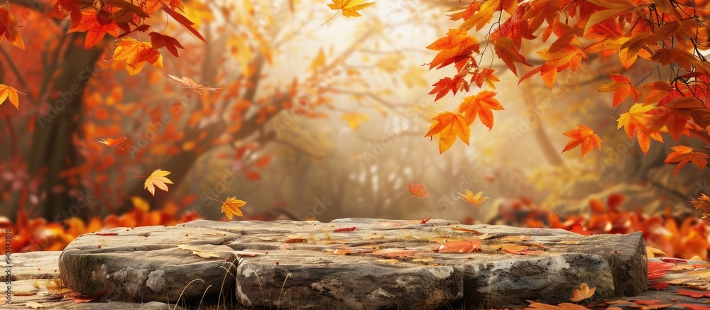 Aufkleber autumn themed podium adorned with natural stones ideal for adding copy space image