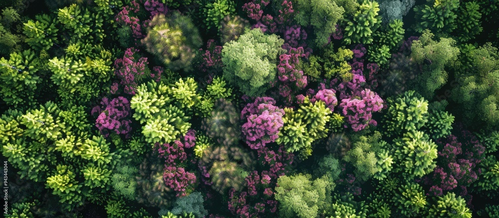 Poster bird s eye view of vibrant heather in a garden with copy space image