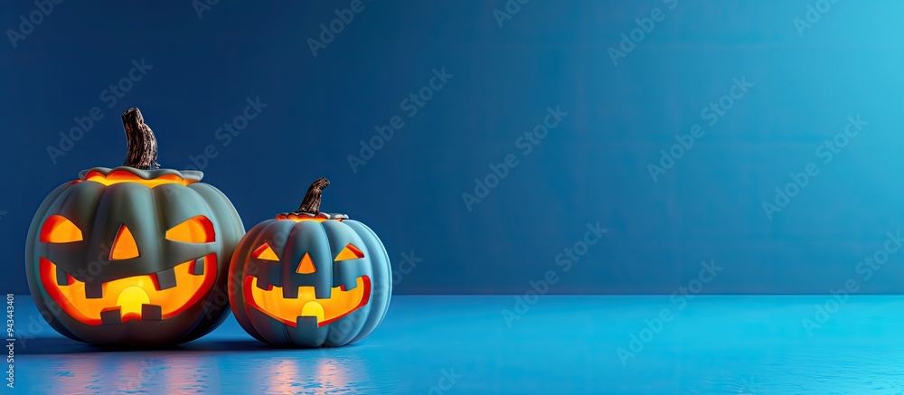 Poster Jack o lanterns displayed against a blue backdrop with ample copy space for text